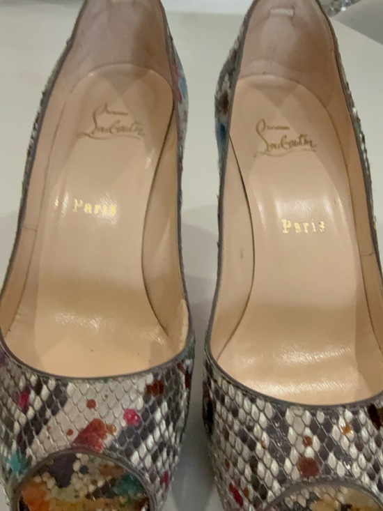 Christian Louboutin Shoes - Christian Louboutin Multicolor Snakeskin Peep-Toe Pumps with Bright Accents